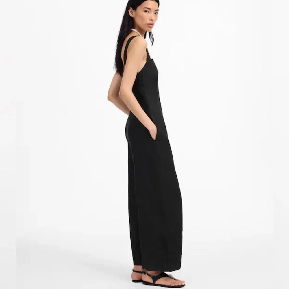 MADEWELL Black Squareneck Wide-Leg Jumpsuit in 100% Linen Size 12 - Picture 3 of 6